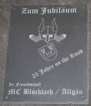 Schiefertafel mit Logo - Fotogravur - Laserstern Beschriftungen - Lasergravuren