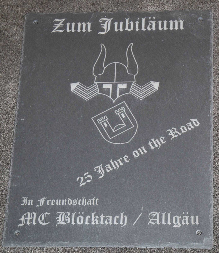 Schiefertafel mit Logo - Fotogravur - Laserstern Beschriftungen - Lasergravuren